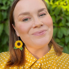 Load image into Gallery viewer, Sunflower - Birch Plywood Earrings