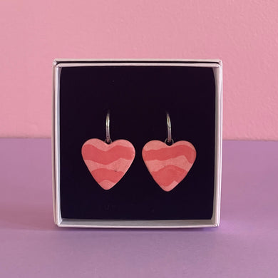 Ceramic Earrings / Big Heart / Pink & Red