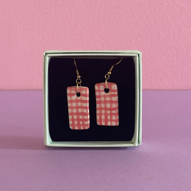 Ceramic Earrings / Checked Print
