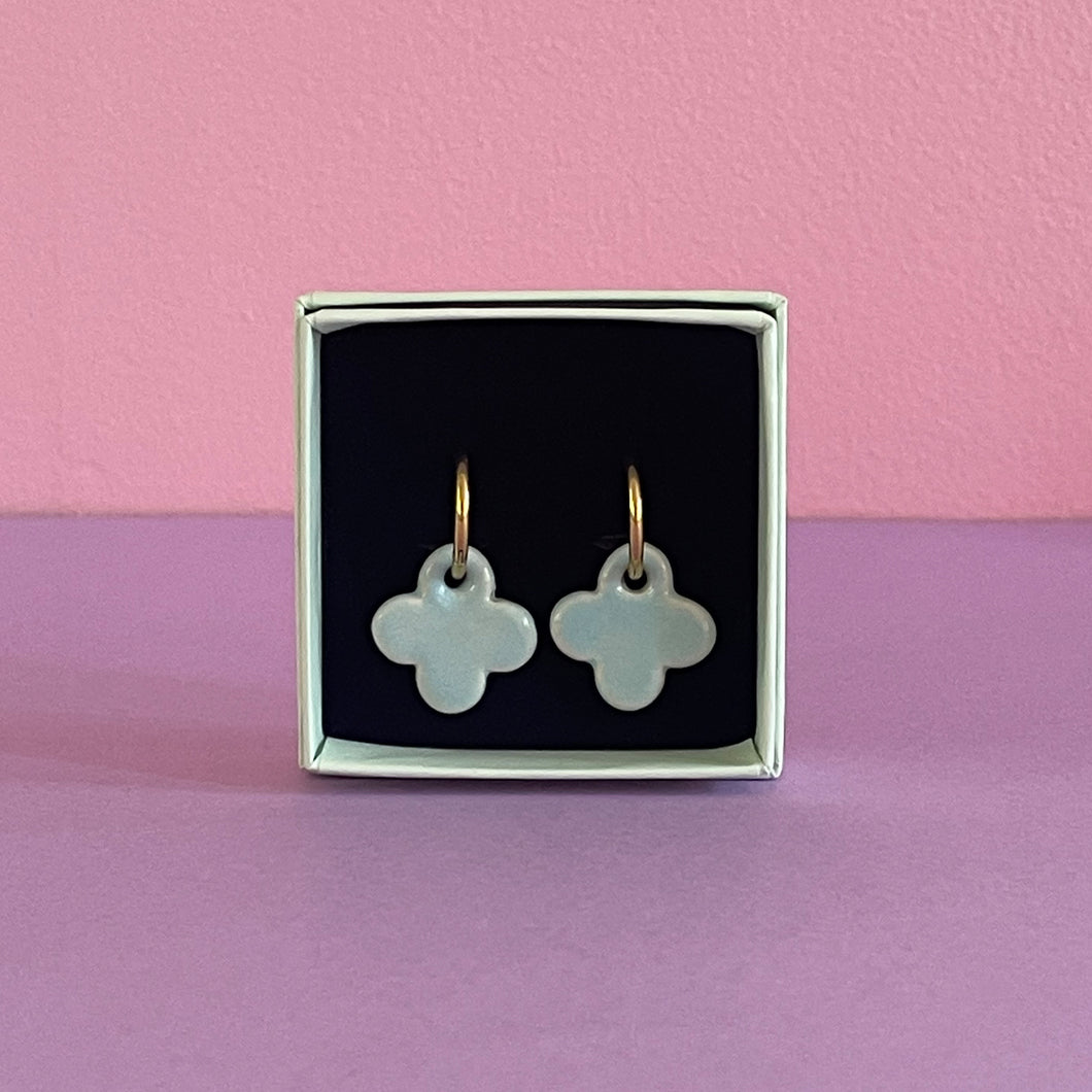 Ceramic Earrings / Clover / Aqua