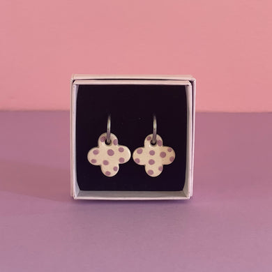 Ceramic Earrings / Clover / Polkadot Lavender