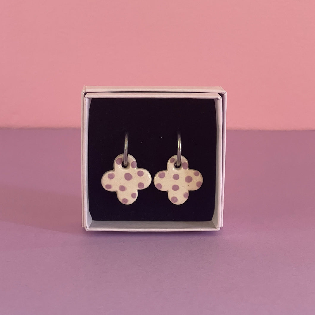 Ceramic Earrings / Clover / Polkadot Lavender