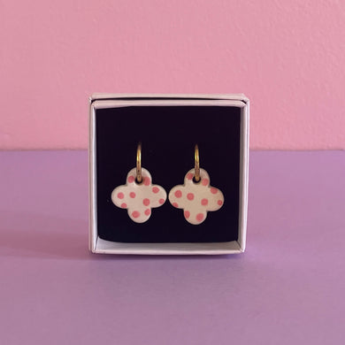 Ceramic Earrings / Clover / Polkadot Pink