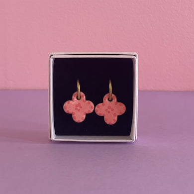 Ceramic Earrings / Clover / Pink and Red