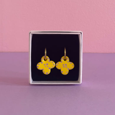 Ceramic Earrings / Clover / Yellow and Lavender