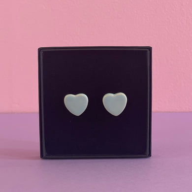 Ceramic Stud Earrings / Heart Studs / Aqua