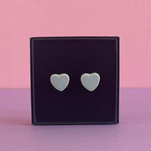 Ceramic Stud Earrings / Heart Studs / Aqua