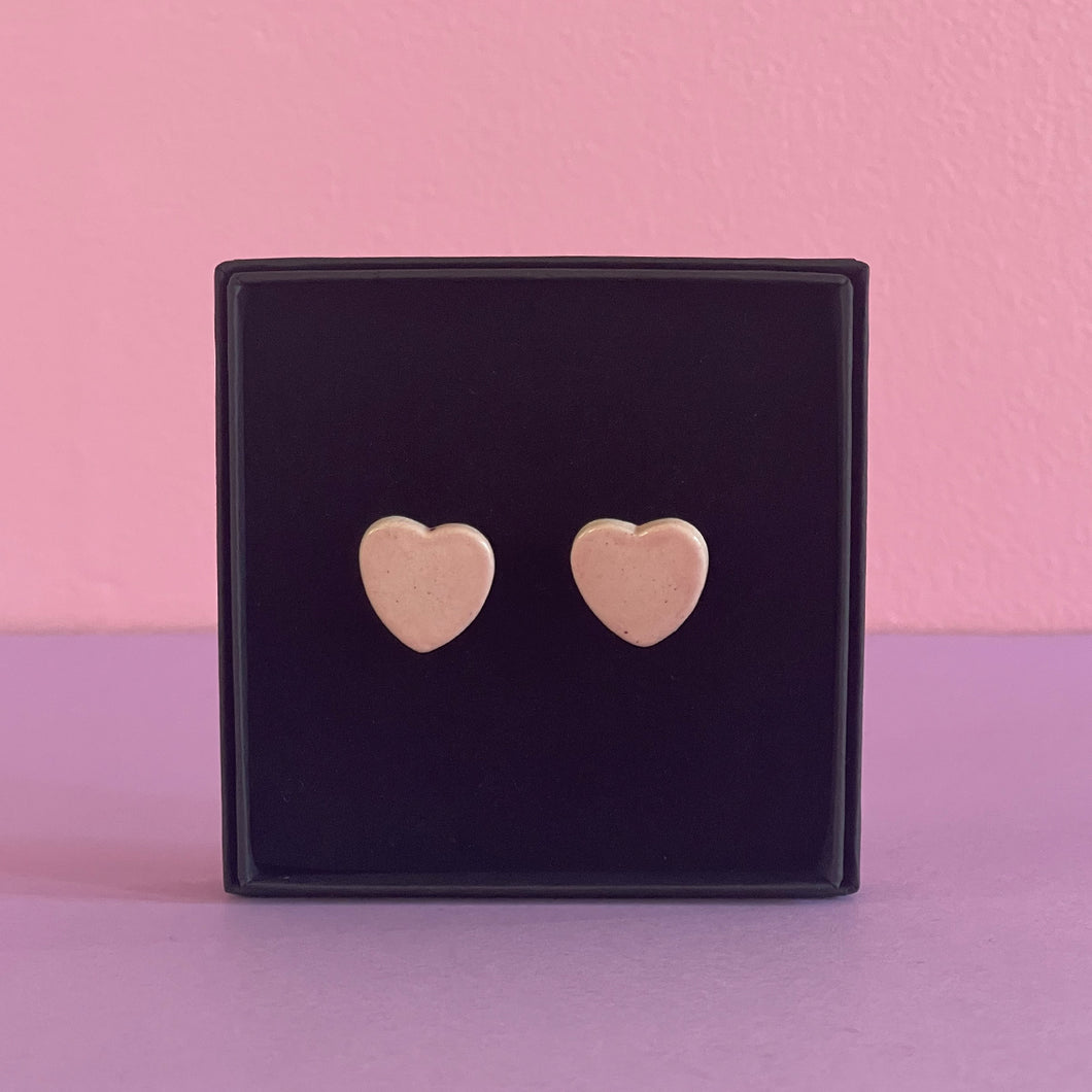 Ceramic Stud Earrings / Heart Studs / Pinkish Nude