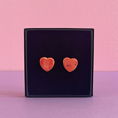 Ceramic Stud Earrings / Heart Studs / Warm Red