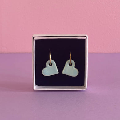 Ceramic Earrings / Little Heart / Aqua