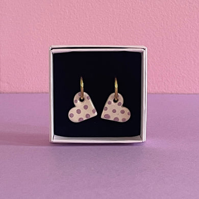 Ceramic Earrings / Little Heart / Polkadot Lavender