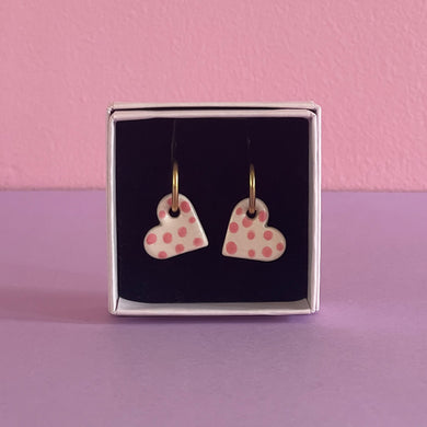 Ceramic Earrings / Little Heart / Polkadot Pink