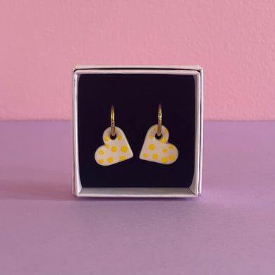 Ceramic Earrings / Little Heart / Polkadot Yellow