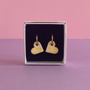 Ceramic Earrings / Little Heart / Polkadot Yellow