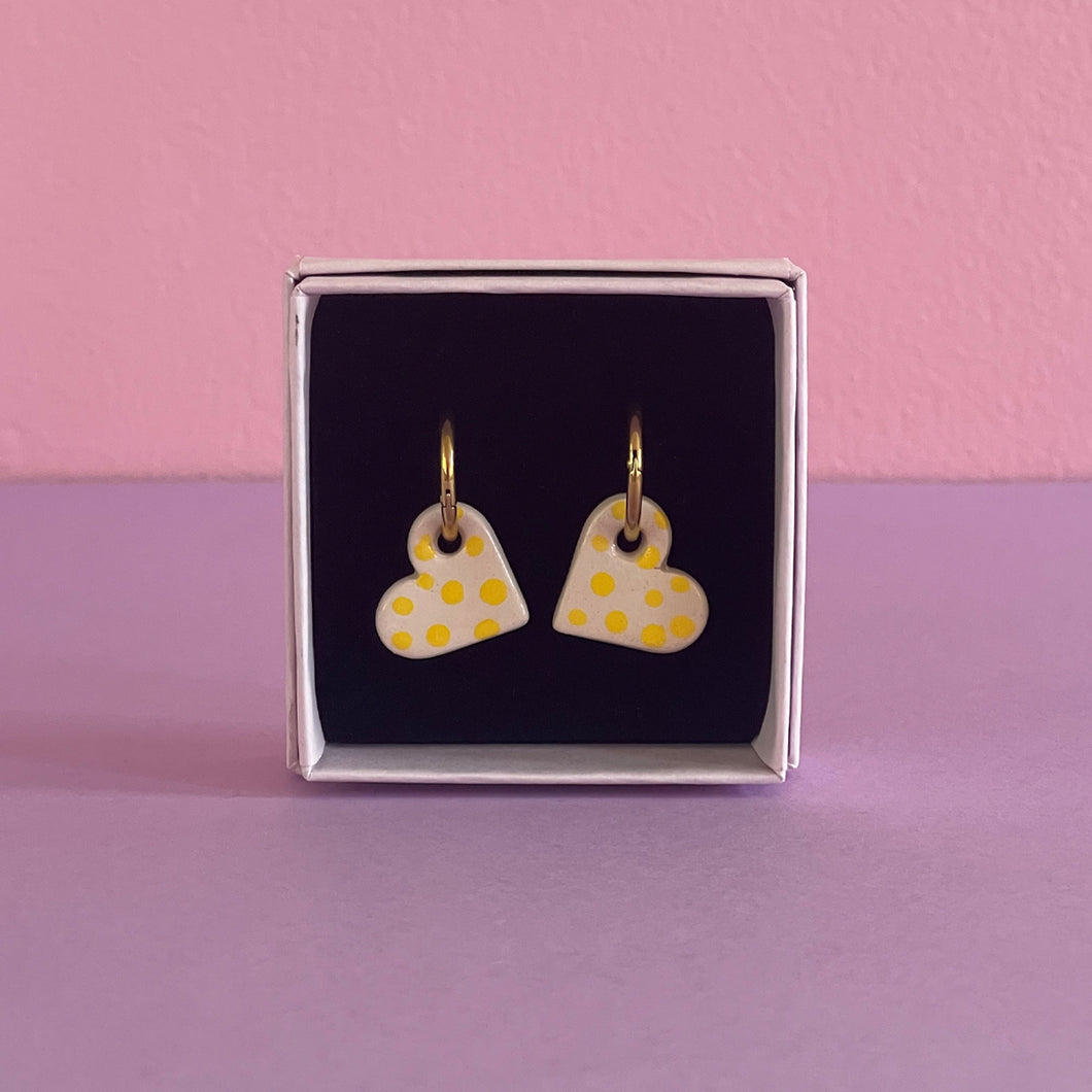 Ceramic Earrings / Little Heart / Polkadot Yellow