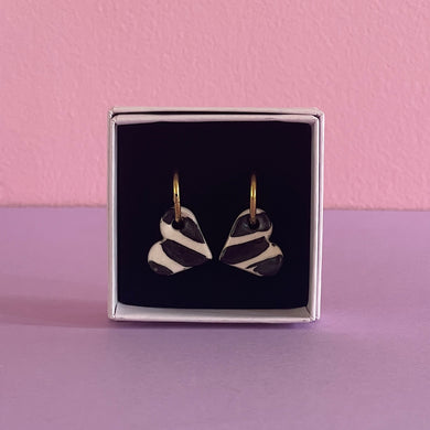 Ceramic Earrings / Little Heart / Stripes Black