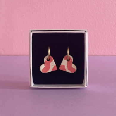 Ceramic Earrings / Little Heart / Stripes Red