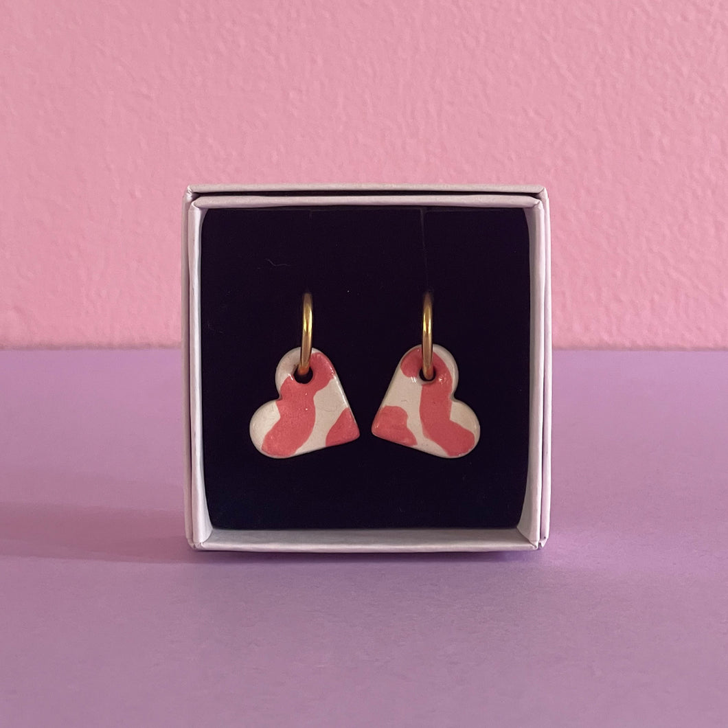 Ceramic Earrings / Little Heart / Stripes Red