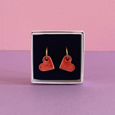 Ceramic Earrings / Little Heart / Warm Red