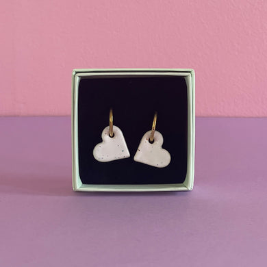 Ceramic Earrings / Little Heart / White with Speckles