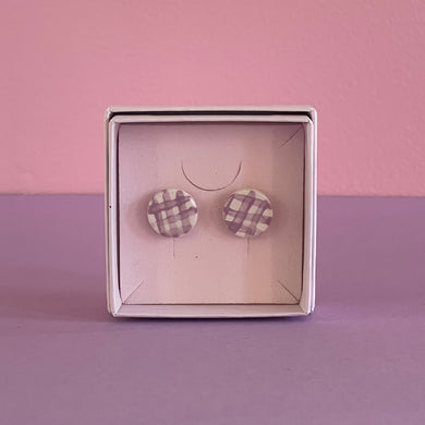 Ceramic Stud Earrings / Checked Print Lilac