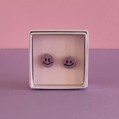 Ceramic Stud Earrings / Smiley Lilac