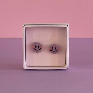 Ceramic Stud Earrings / Smiley Lilac