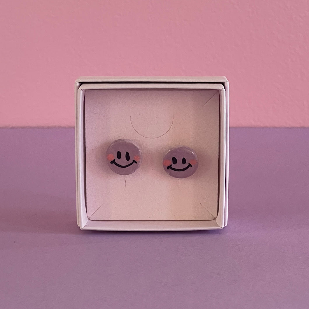 Ceramic Stud Earrings / Smiley Lilac