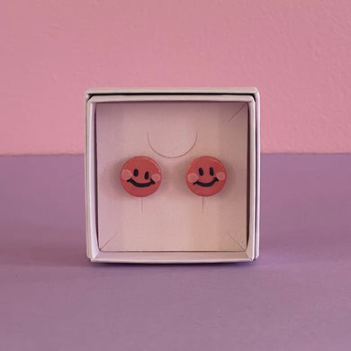 Ceramic Stud Earrings / Smiley Red