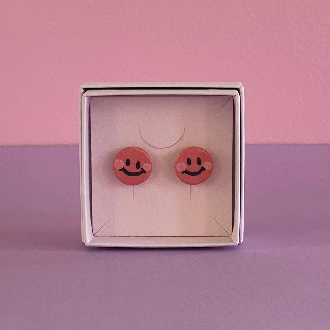 Ceramic Stud Earrings / Smiley Red