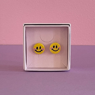Ceramic Stud Earrings / Smiley Yellow