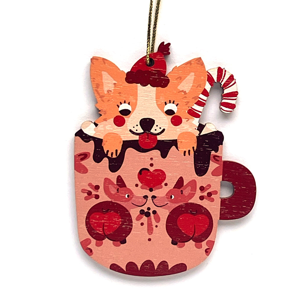 Corgi Pup in a Coco Cup - Christmas Tree Ornament