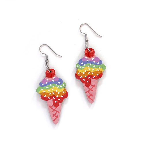 Rainbow Ice Cream - Birch Plywood Earrings