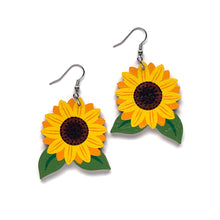 Load image into Gallery viewer, Sunflower - Birch Plywood Earrings
