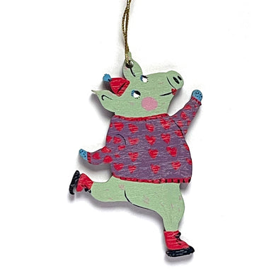 Skating Pig - Christmas Tree Ornament