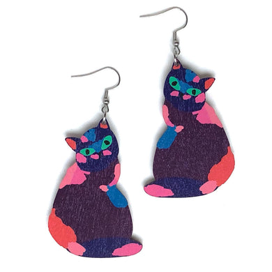Cat - Birch Plywood Earrings (multiple colour choices)
