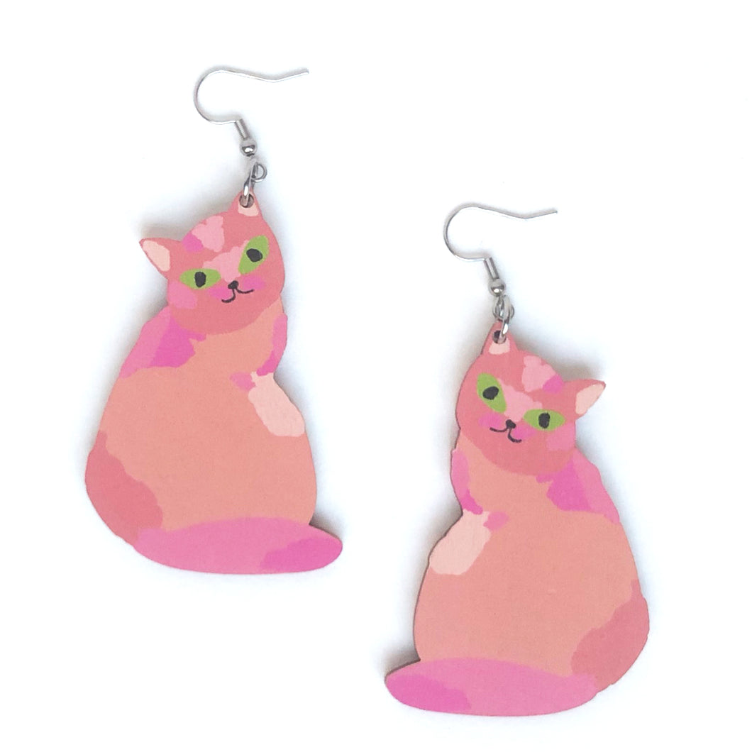 Cat - Birch Plywood Earrings (multiple colour choices)