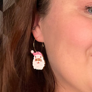 Cat Santa - Birch Plywood Earrings