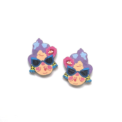 Crazy Granny - Birch Plywood Stud Earrings