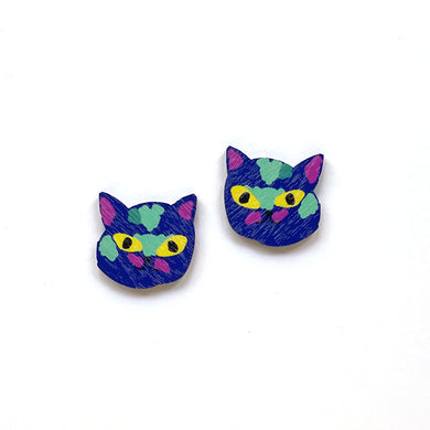 Kitty - Birch Plywood Stud Earrings (multiple colour choices)