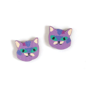 Kitty - Birch Plywood Stud Earrings (multiple colour choices)