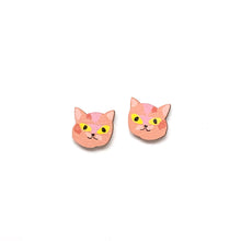 Load image into Gallery viewer, Kitty - Birch Plywood Stud Earrings (multiple colour choices)
