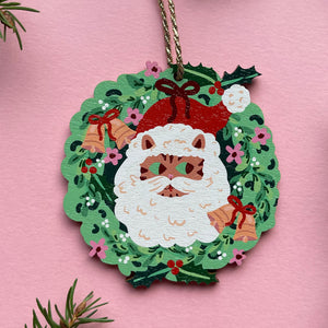 Cat Santa Wreath - Christmas Tree Ornament