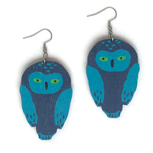 Load image into Gallery viewer, Owl -Birch Plywood Earrings (multiple colour choices)