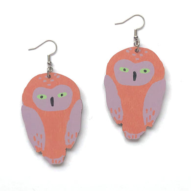 Owl -Birch Plywood Earrings (multiple colour choices)