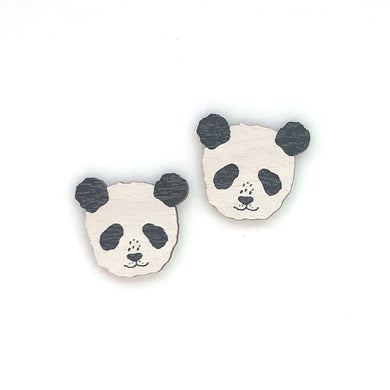 Panda - Birch Plywood Stud Earrings