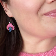 Load image into Gallery viewer, Pink Mushrooms - Birch Plywood Earrings