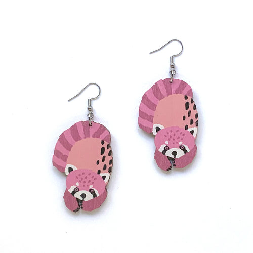 Red Panda - MEDIUM SIZE - Birch Plywood Earrings