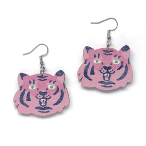 Happy Chubby Tiger - Birch Plywood Earrings