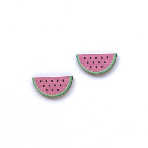 Watermelon - Birch Plywood Stud Earrings